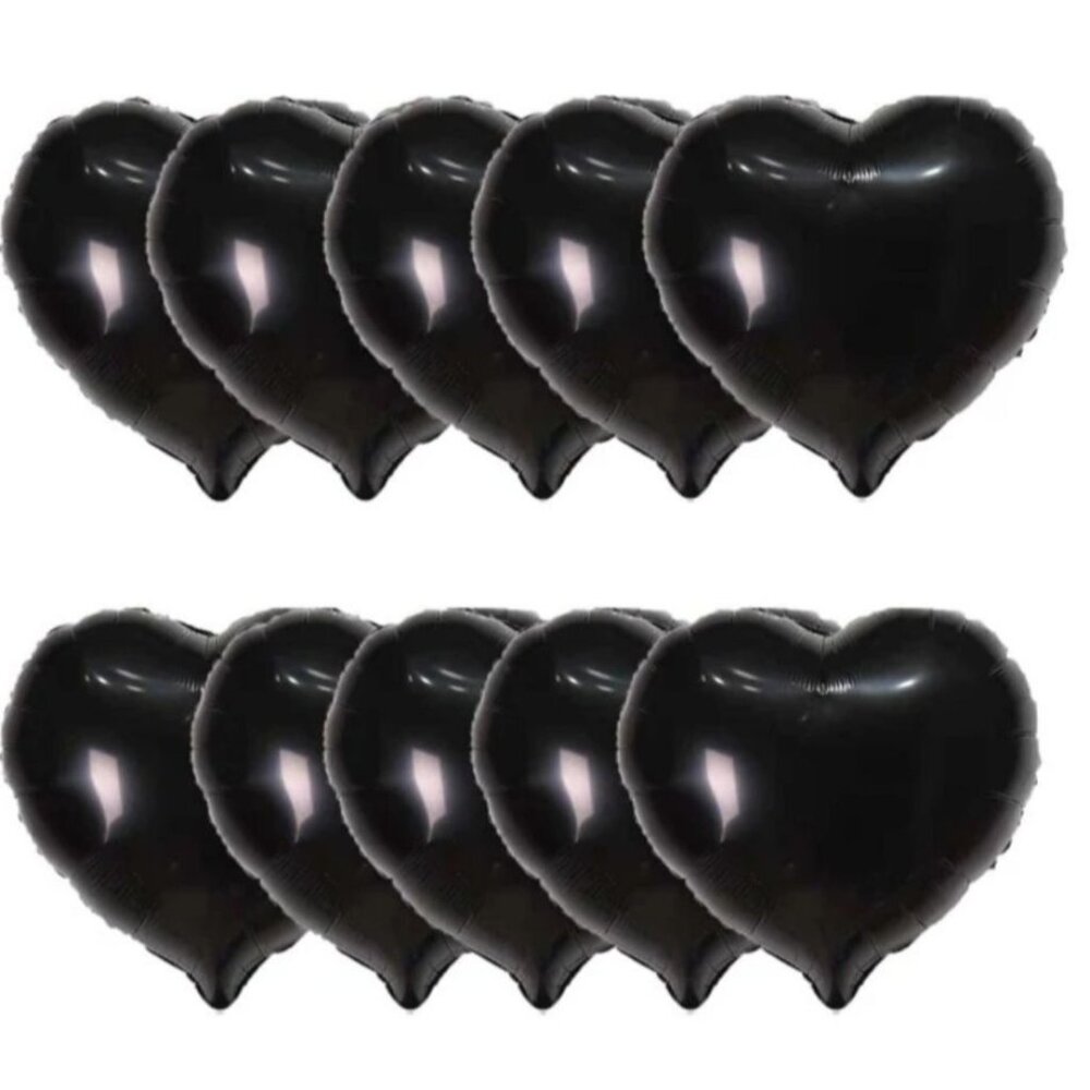 Valentine's decoration‎ bundle of 10 black color foil heart shape ballons love